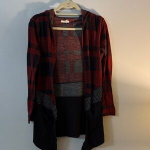 Maurice’s Red and Black Plaid Open Cardigan